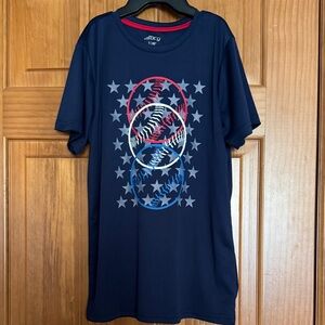 BCG Youth Boys Baseball Shirt Large 14 / 16 Navy Blue Red White Patriotic